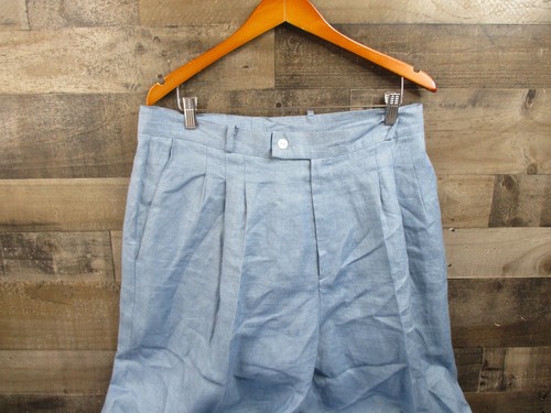 Rodelli Uomo Pants Mens 34x32 Blue Linen Wide Leg Pleated Front Made USA Summer - Picture 4 of 14
