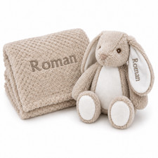 Personalised Baby Bunny & Waffle Blanket Gift Set Newborn Baby Shower Gift