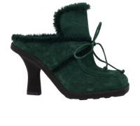 Burberry Highland Mules Green Shearling Suede Womens 7