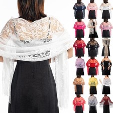 Soft Sheer Tulle Lace Long Shawl Scarf with Tassels for Proms and Parties