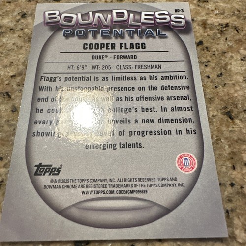 2024-25 Bowman Chrome U Cooper Flagg Rookie Boundless Potential #BP-3 Duke - Picture 14 of 15