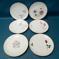 6 KPM Krister German/PT Porcelain Salad Plates Gold Trim Mix Floral Pattern 7.5"