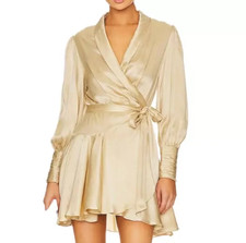 Zimmermann Silk Wrap Mini Dress Size 2 / 12 au BNWT Cream Ruffle Dolman