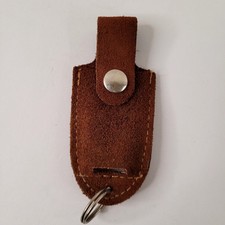 Brown Leather Key Chain with Pocket for Lighter Flash Drive Small Flashlight
