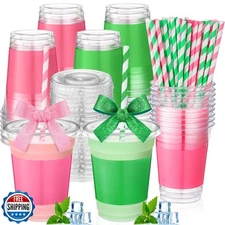 Jingmore 50 Pcs Pink and Green Witch Party Disposable Plastic Cups 12 oz with