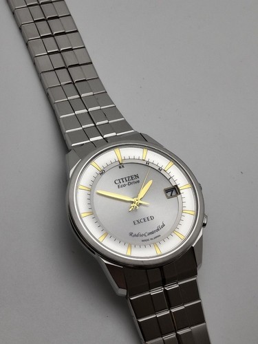 Citizen Exceed Eco-Drive Radio Contrôlée Argent Rond Solaire Montre Hommes Auth - Photo 5 sur 10