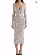 HOUSE OF CB 'Saisha' Ivory Lace Long Sleeve Midi Dress - Size L-US