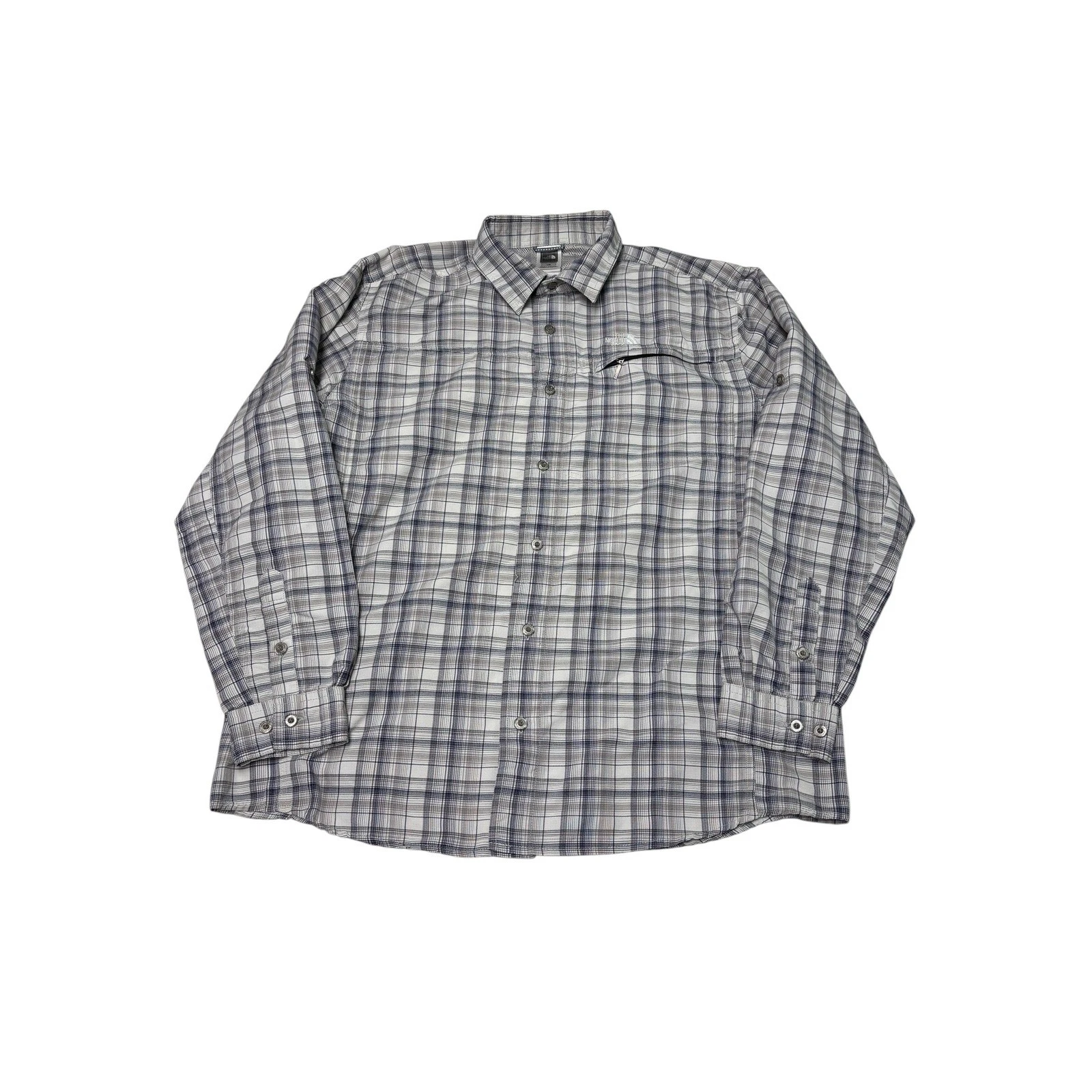 The North Face Mens Plaid Long Sleeve Hiking Shirt Grey Blue Large Ventilated