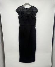 Mac Duggal Sheer Lace Illusion Crepe Midi Dress Sz 2 Formal Party Wedding 49799
