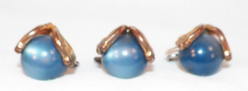 Damen Manschettenknöpfe blaue Moonglow Steine & goldfarbenes Metall & 1 extra Vintage - Bild 2 von 4