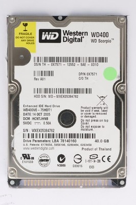 WDC WD400VE-75HDT1 40GB IDE 2,5'' Laptop Festplatte. Getestet OK