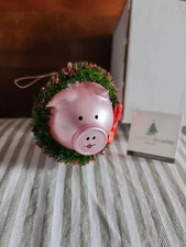 De CARLINI CHRISTMAS PIGGY Pig Glass Christmas Ornament Italy with Box #160752