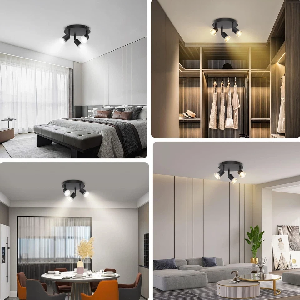 Aigostar Plafoniera 3 Faretti Orientabili GU10 Ø200mm Nera Per Interni - Immagine 3 di 4