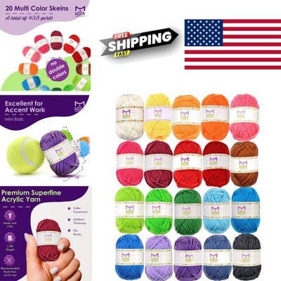 Knitting Starter Kit 20 Acrylic Yarn Skeins in Bright Colors for New Crafters