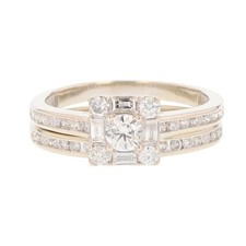 .89ctw Round Cut Diamond w/ Square Halo Wedding Set Rings 14k White Gold Size 7