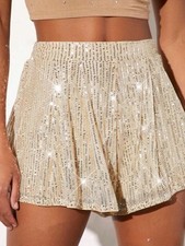 Womens Elastic Waist Sequins Shorts Hot Pants Party Glitter Mini Skirts Summer