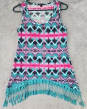 Signature Studio Shirt Womens Small Western Fringe Boho Sleeveless Tank Top