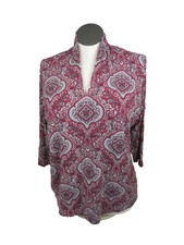 Talbots 1X Womens Top Paisley Pullover Red Black and Off White