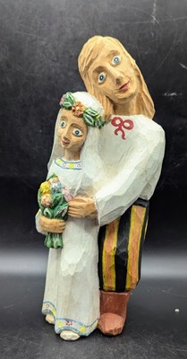 Vintage Eugeniusz Wegielek Hand Carved Wood Married Couple Wedding Sculpture 10''