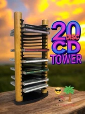 Vintage Atlantic 20 Disc CD Tower Futuristic Wood Column w/Plastic Shelves