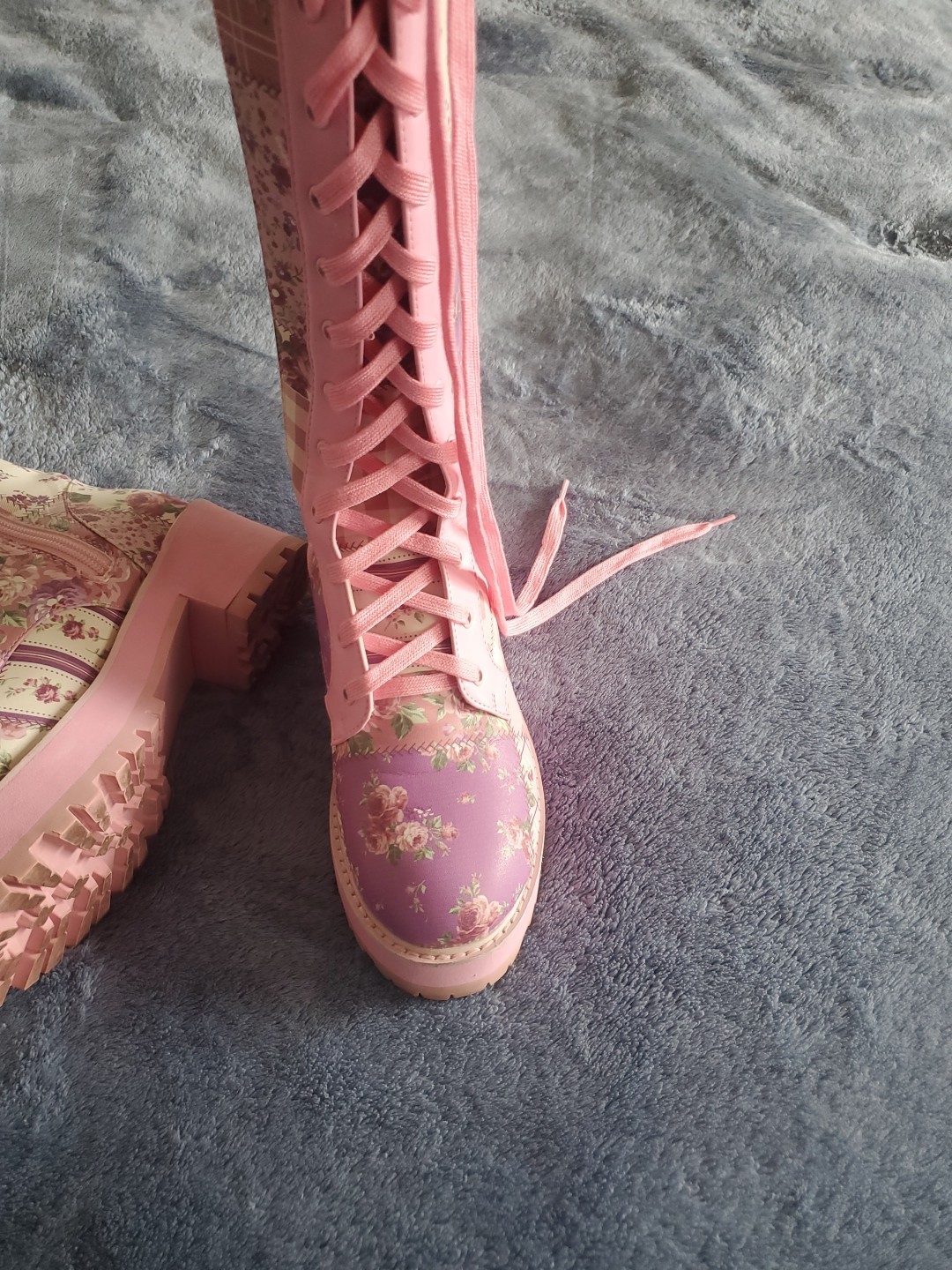 Sugar Thrills Multi Patchwork Knee High Combat Bo… - image 11