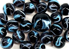 25 Glass Marbles ASTRONAUT Purple/Blue game vtg style Shooter Taws Mib Swirl