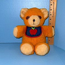 Fisher Price Freddy Teddy Bear 12" Orange Plush Apple Bib Squeaks Vtg 1975 418
