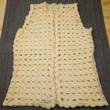 Handmade Crochet Sweater Vest Small Cream 17" Armpit To Armpit Vintage