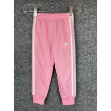 Adidas Track Pants Kids Size 4 Pink Good 3-Stripe Joggers Sweatpants
