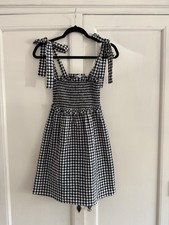 Reformation Cotton Blend Black white Gingham Check Smocked Mini Dress Size XS