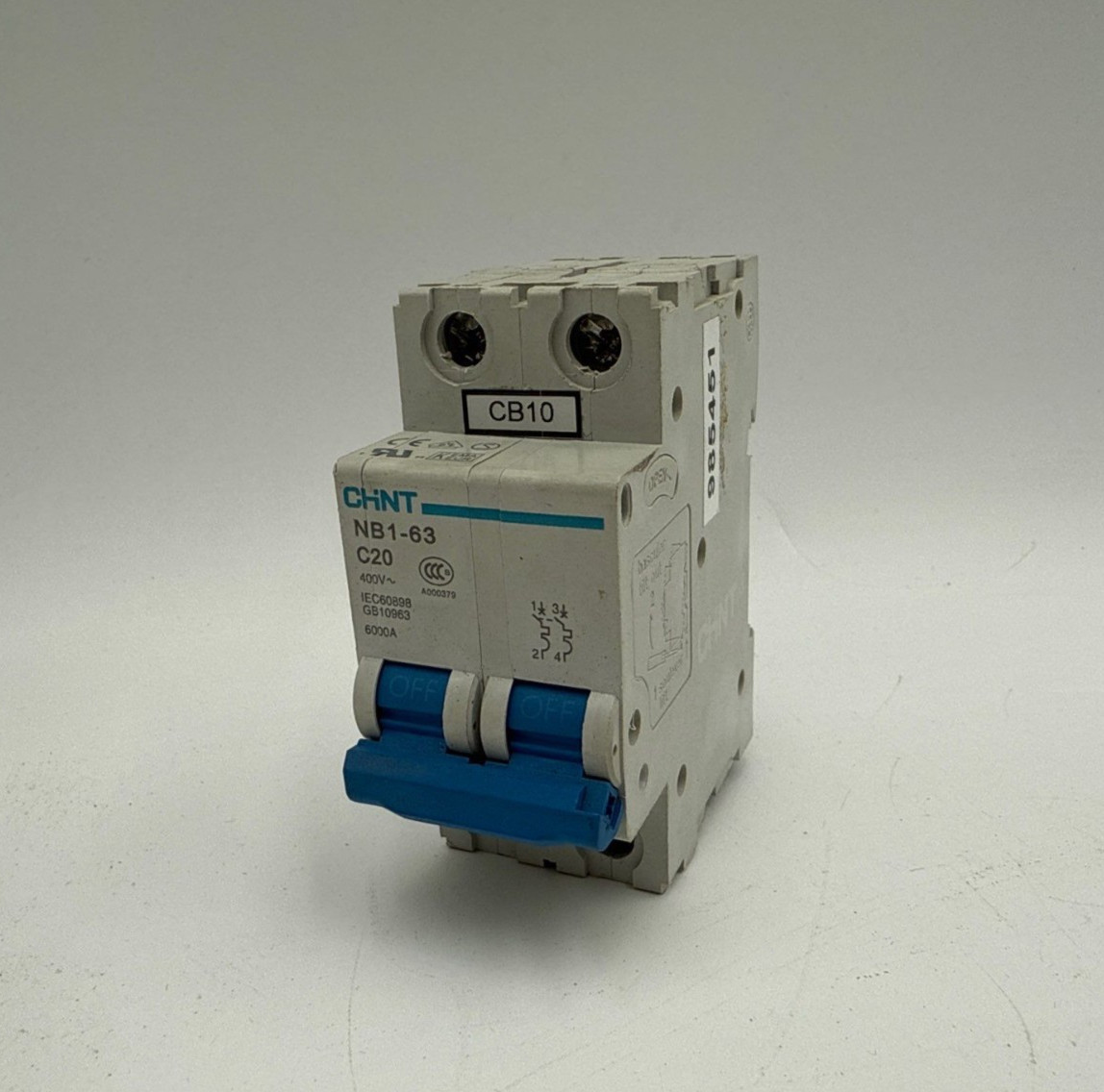 CHINT NB1-63 C20-2P Circuit Breaker 20A 2 Pole 400V C-CURVE 20 Amp NB1-C20-2P