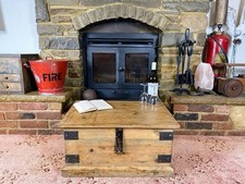 Old Antique Pine Chest, Vintage Wooden Storage Trunk, Blanket Box, Coffee Table.