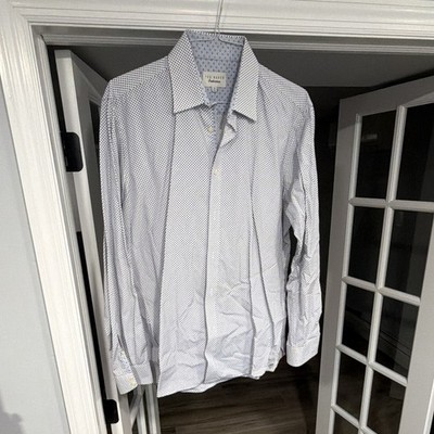 Ted Baker Endurance Non-Iron Cotton Dress Shirt Blue/White Geometric 16.5 36/37