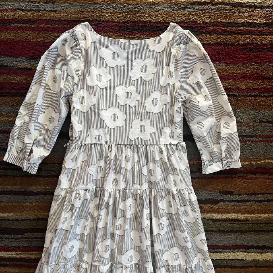 Maxi Vestido Eva Franco Mujer Extra Pequeño Pequeño Blanco Negro Floral Bordado Foto 3 de 4