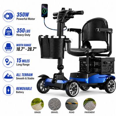 4 Wheel Mobility Scooter for Adults 350lbs Heavy Duty Wide Seat Electric Powered