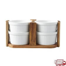 Acacia Wood Ramekin Caddy Set Microwave Safe Oven Safe Bakeware Storage New