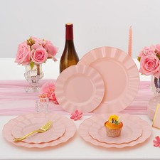 60Pcs Premium Pink Plates Disposable, Fancy Plastic Disposable Plate, Elegant...