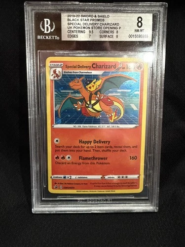 Pokemon Special Delivery Charizard SWSH075 Black Star Promo Cosmos Holo BGS 8