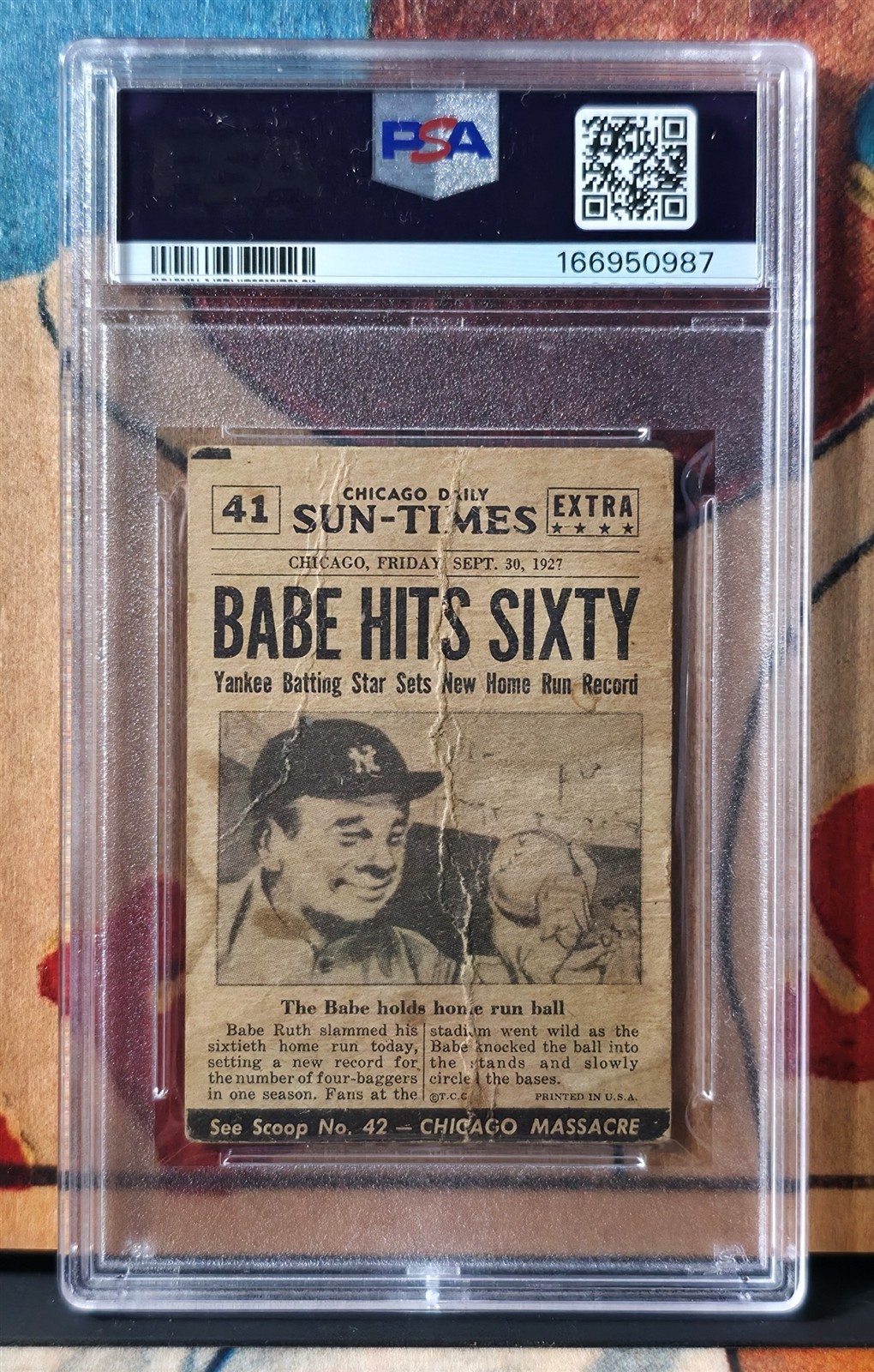 BABE RUTH 1954 Topps Scoop #41 Graded Ruth Sets Record PSA 1 YANKEES HOF view 2