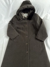 LL Bean Vintage Trench Coat Women’s Medium Petite Hooded Wool Blend Jacket USA
