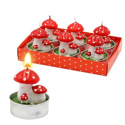 Candles/Tealights as Mushrooms Lucky Mushrooms Set of 6, Measures Each Tealight 3 x 4 x...