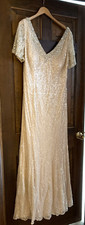 Jovani Vanilla/Beige Sequin Lace V Neck Long Formal Gown Size 18