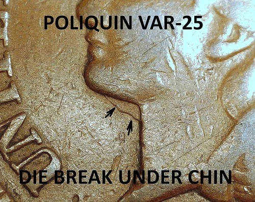 1901 Indian Head Cent - FINE+ POLIQUIN VAR-25, "DIE BREAK UNDER CHIN" (M667)