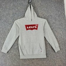 Levis Hoodie Youth XL Gray Logo Pullover Fleece Sweatshirt Kangaroo Pocket Fall