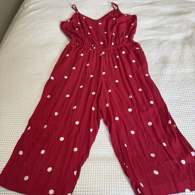LOFT Sleeveless Jumpsuit Womens Plus 16 Pink Polka Dots Pockets Adjustable NWT
