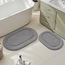 HOMEIDEAS 2pc Oval Bathroom Rug Set, Soft Microfiber, Absorbent, Non-Slip, Washa