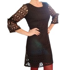 NEW R&K Size 16 Crochet Lace Overlay Sheath Dress Black Long Sleeve Formal Party