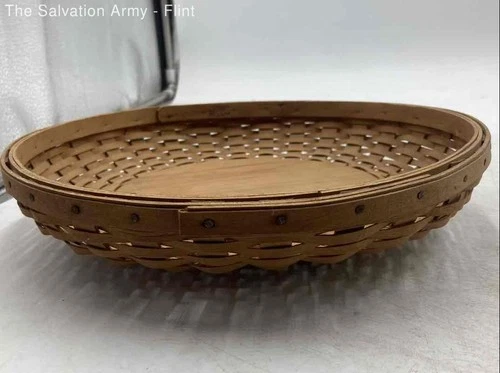 Longaberger 2005 Brown Woven Handmade Wooden Round Tray Basket