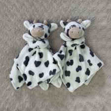Lot of 2 Carter  s Gray Spots White Cow Lovey Security Blanket Plush Baby Toy