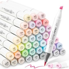 Ohuhu 48 Colors Alcohol Pastel Markers Double Tipped Brush Chisel Sketch Markers